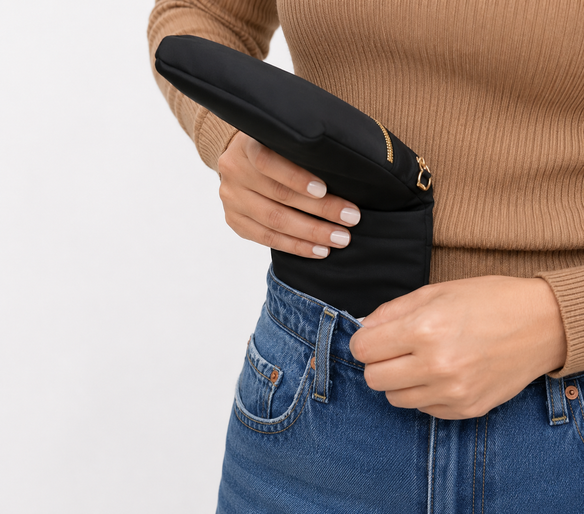 Place the tab inside the waistband