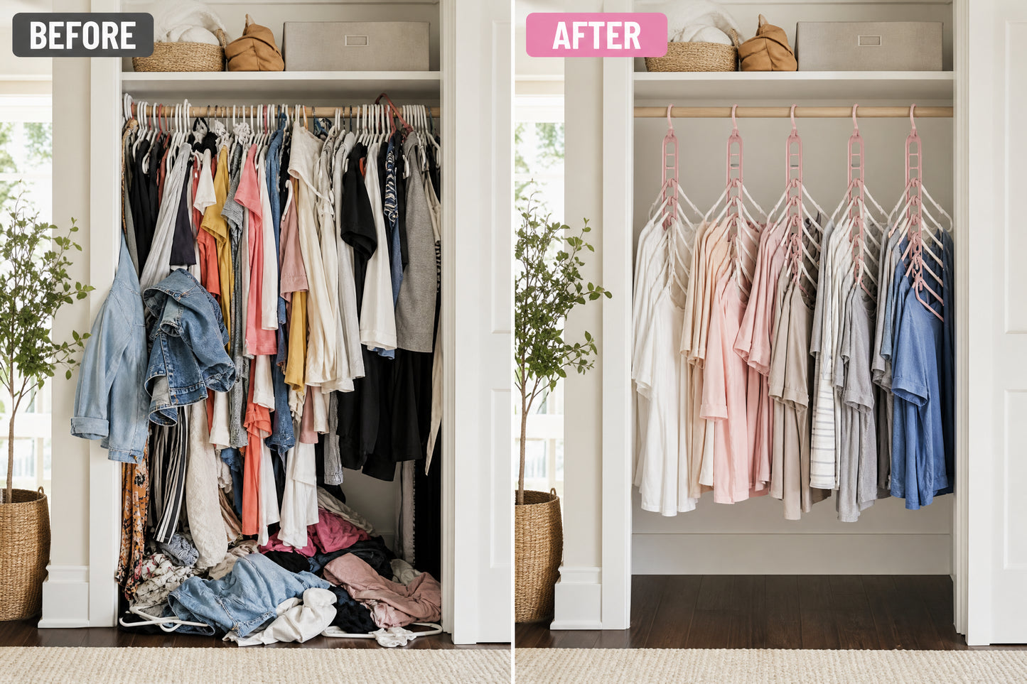 Ginza Smart Hangers before and after closet